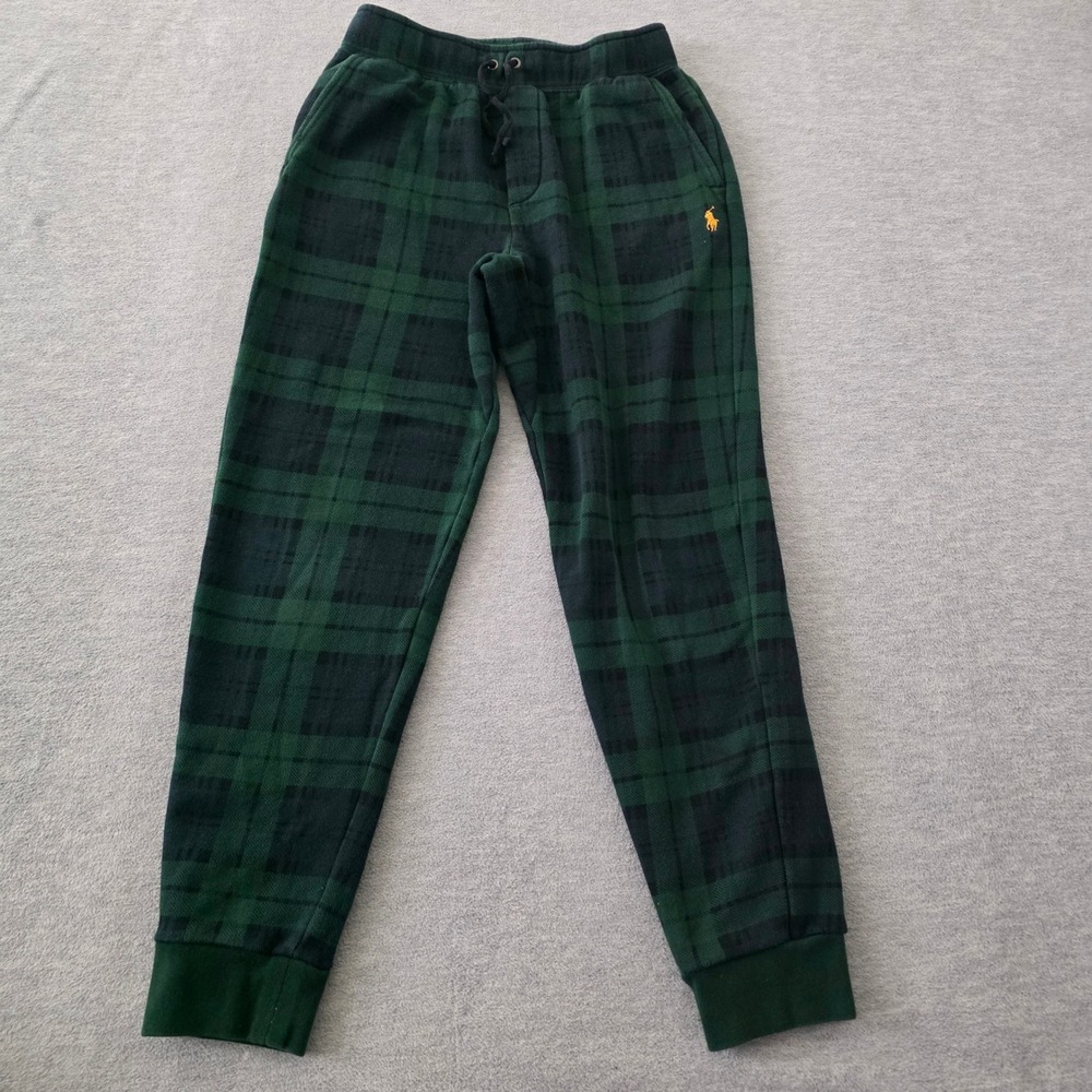 Polo Ralph Lauren Kids Green Plaid Joggers Sweatpants Pony Logo M 10-12
